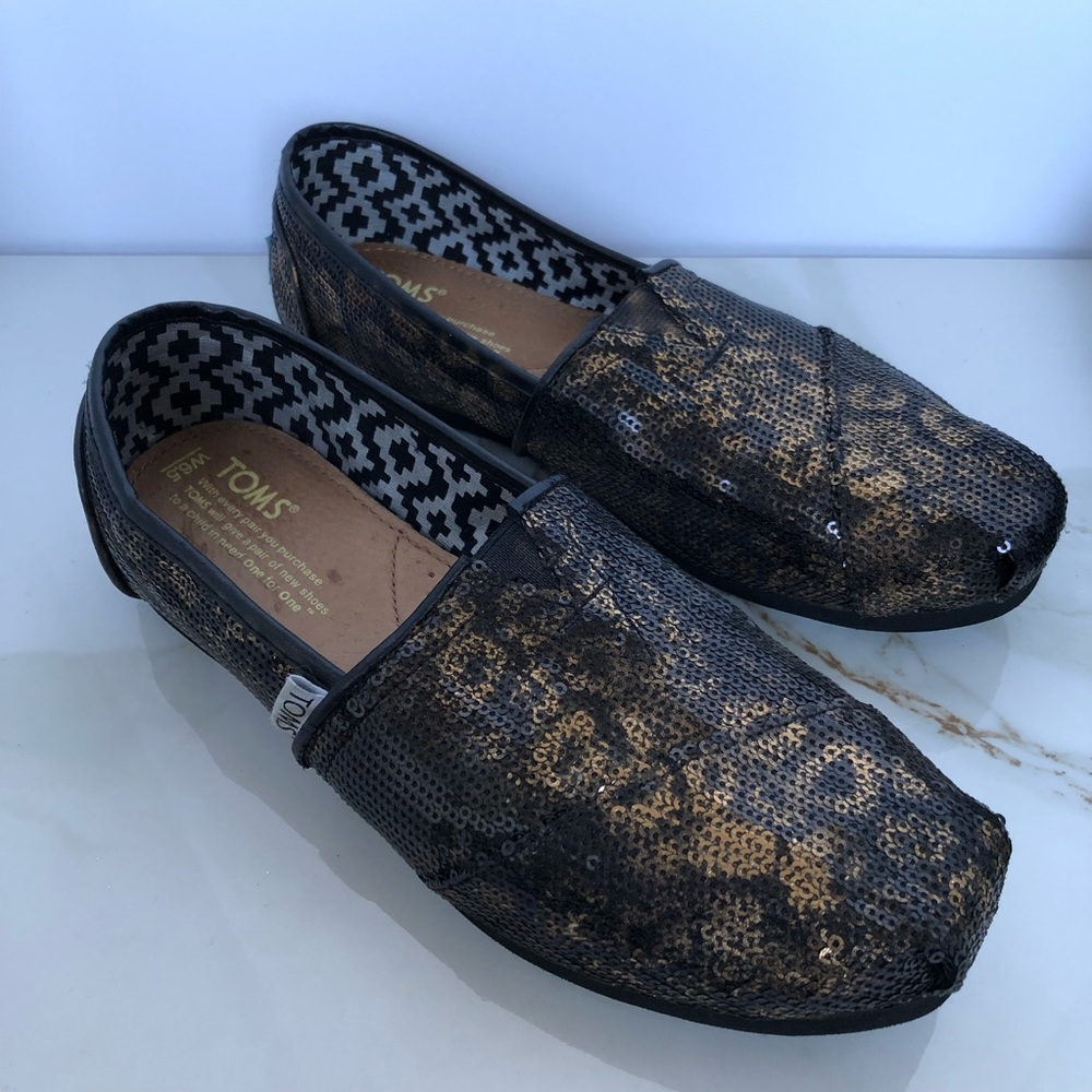TOMS Gold Leopard Slip On Shoes